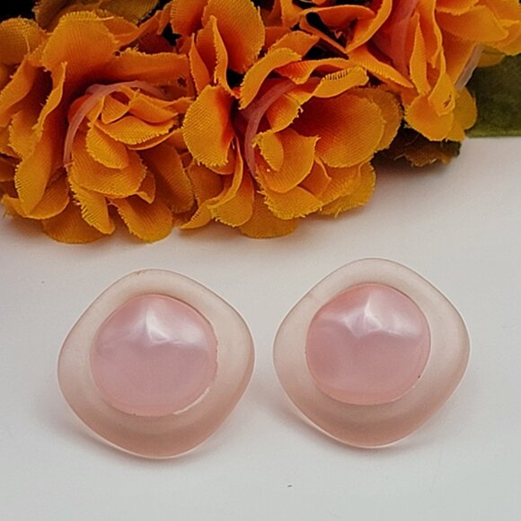 Avon Jewelry - Vintage Avon Pink Frosted Lucite Stud Earrings Pierced 24mm Tea Rose
